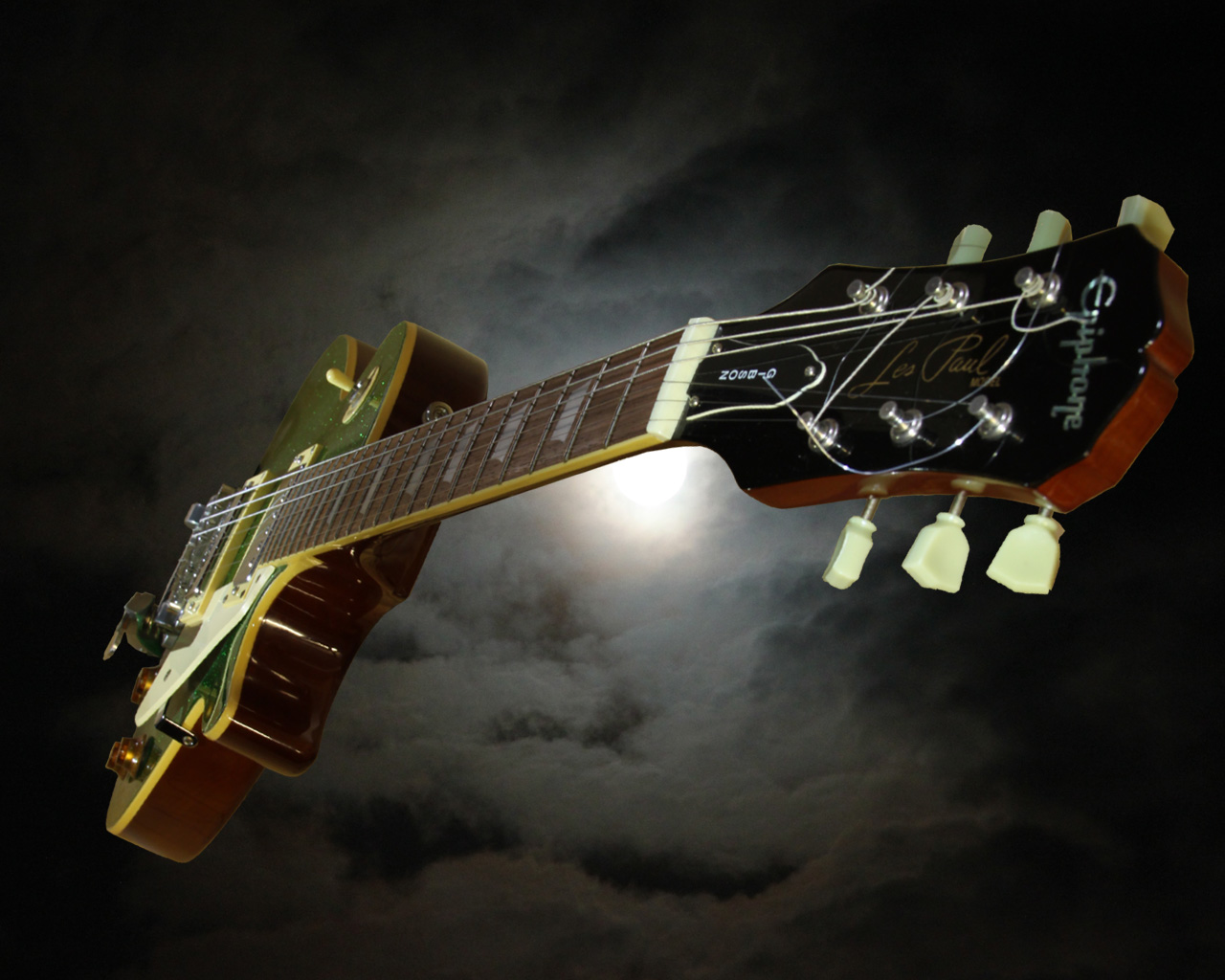 Guitar wallpaper, Gibson Epiphone Les Paul with moon backgound